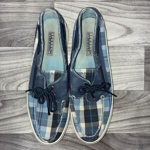 Sperry Women’s 10 Blue Plaid Boat Shoes Preppy Nautical